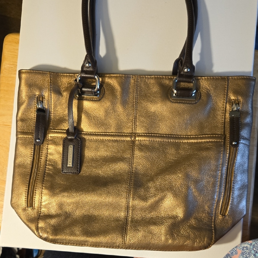 Tignanello Metallic Gold Tote Bag